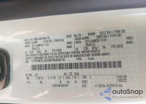 2024 Ford F-150 Platinum from USA, damaged, VIN 1FTFW7LD3RFB20210